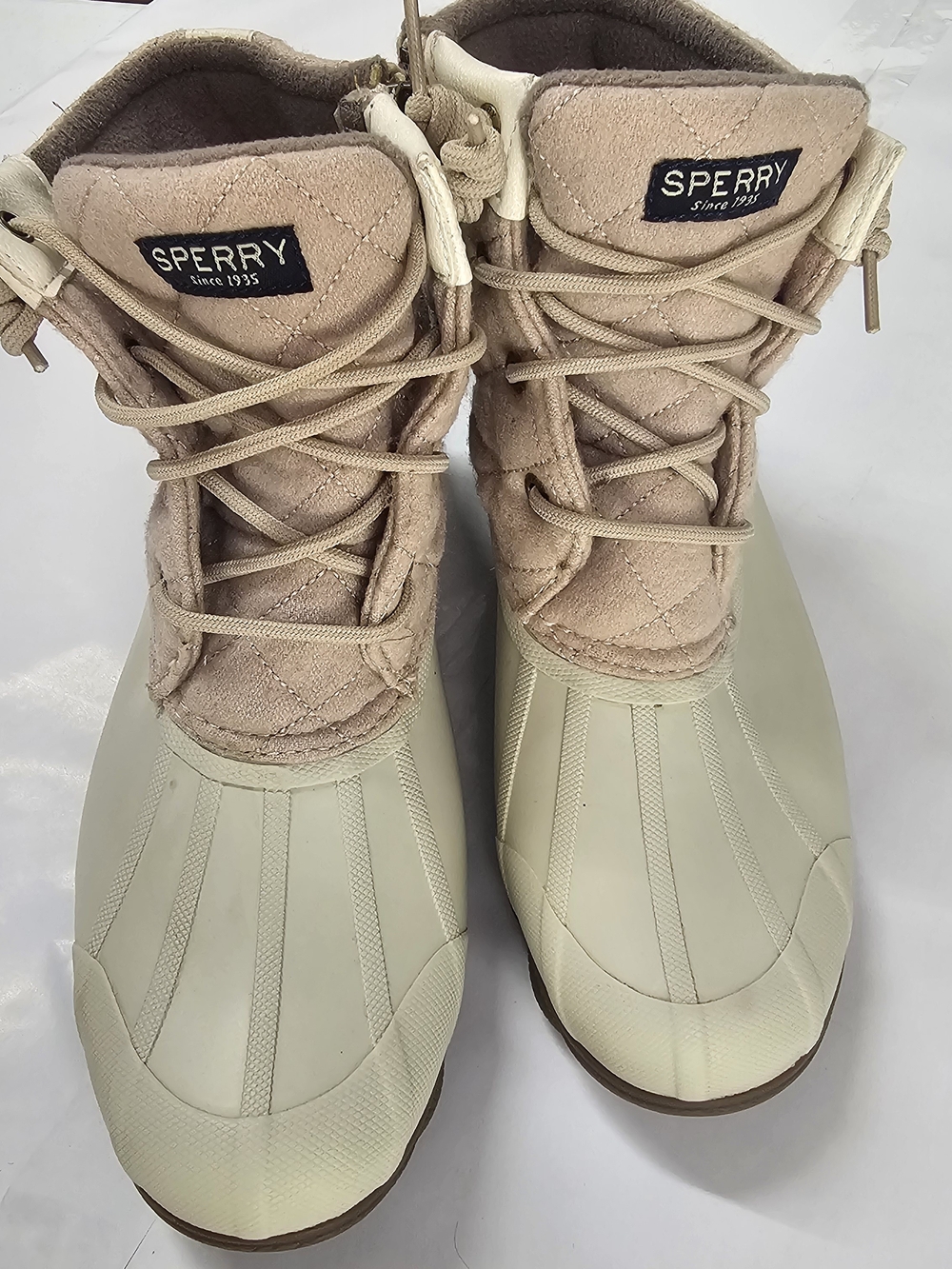 Sperry Women's Cream and Tan Quilted Duck Boots